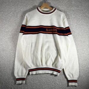 Vintage 70s/80s Illinois university white striped knit college preppy sweater XL
